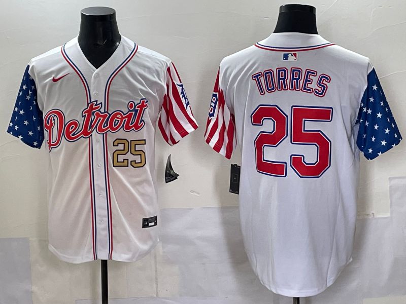 Men Detroit Tigers #25 Torres White National Flags 2025 Nike MLB Jersey style 1->new york yankees->MLB Jersey